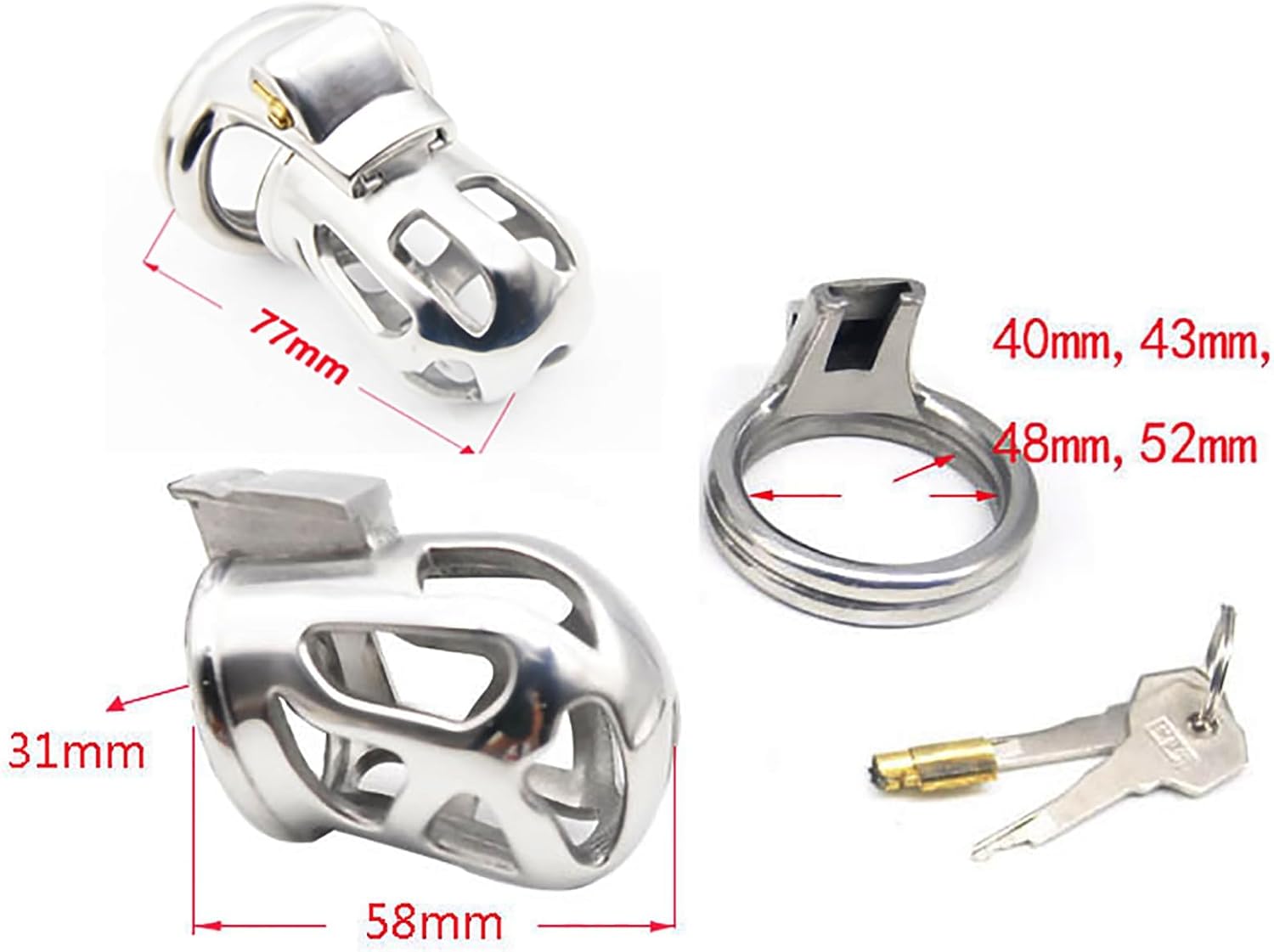 Men's Penis Cage Stainless Steel Male Metal Chastity Belt for Men Ventilation Breathable Cock Cage SM Sex Toy for Chastity Lock(Normal48mm)