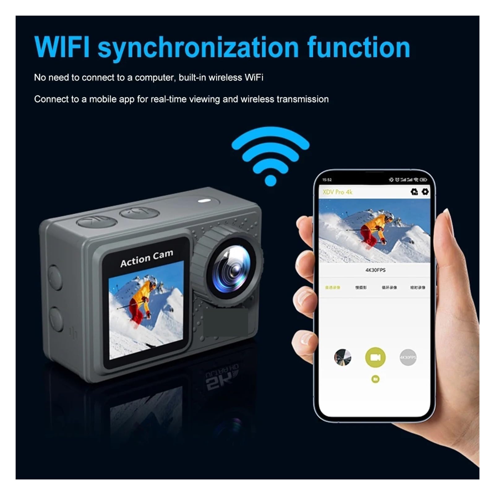 Action Camera, Action camera 5K, anti-shake, sport cam, doppio schermo, mini telecamera subacquea, grandangolo 170° con telecomando,per Ciclismo, Moto