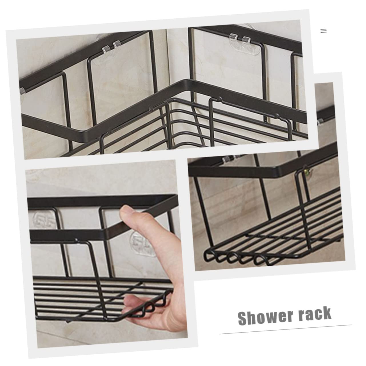 Mensola Doccia senza Foratura in Acciaio Nero 2pezzi Organizer per Bagno Angolare Adesivi Resistenti per Vasca e Parete