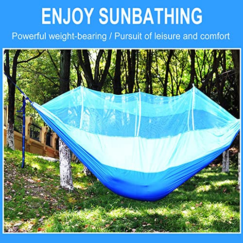 Camping Hammock With Net, Travel Portable Lightweight Hammocks With Tree Straps & Solid D-Shape Carabiners, Durable 210T Parachute Nylon Materials, Single Or Double Hammock For Indoor/Outdoor #TOP3