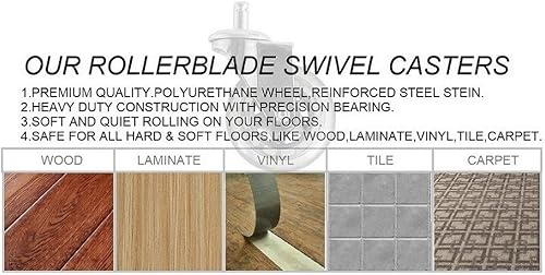 Miniatura 6 de Kaleurrier Ruedas giratorias resistentes, ruedas de poliuretano de alta calidad para sillas de oficina, taburetes rodantes o sillas de dibujo,