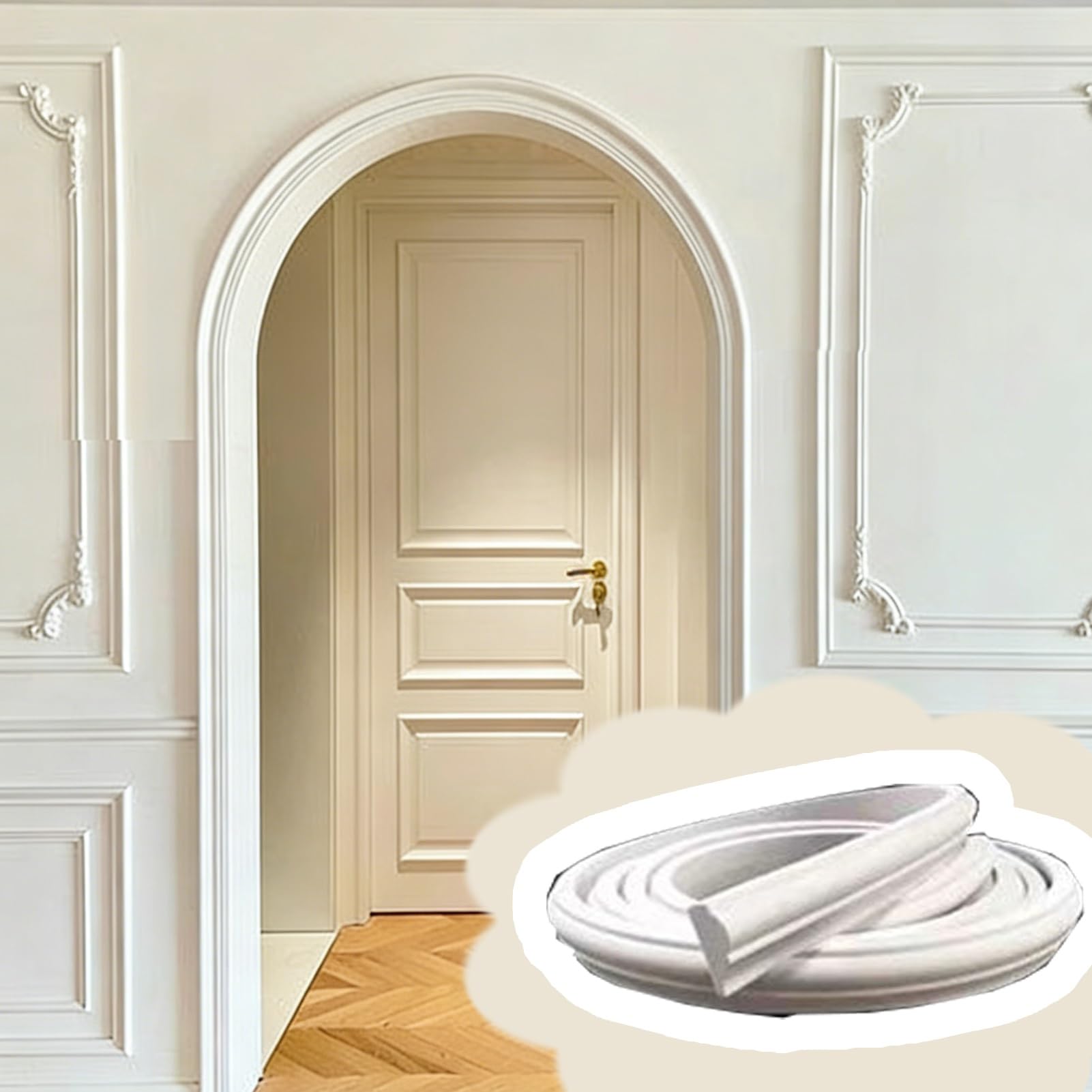 Cuttable 3D Arch Shaped Molding Trim, Flexible Softness Modern Door Frame Kit 3.3ft - 32.8ft, Customizable White PVC Precurved Arch Kits(W1.6cm(5/8"),10m(32.8ft))