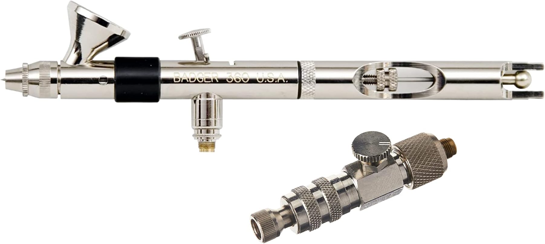 Badger Air-Brush Co Wargames Delivered Terrain Builder Airbrush Premium Bundle - 360 Universal Gravity Feed Nozzle Airbrush and PAC Valve Airbrush Regulator for Hose