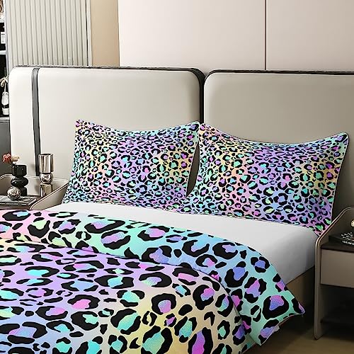 Loussiesd Leopard Print 100% Cotton Duvet Cover King Size Rainbow Cheetah Pattern Bedding Cotton Duvet Cover Set Safari Animal Bedspread Cover - Image 4