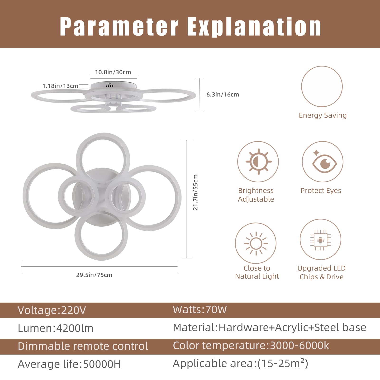 ZAITINZ Plafoniera led soffitto,Dimmerabile anello design plafoniere da soffitto,70W di grandi dimensioni lampadario camera da letto,adatto per soggiorno,cucina,corridoio e sala da pranzo,3000-6000K