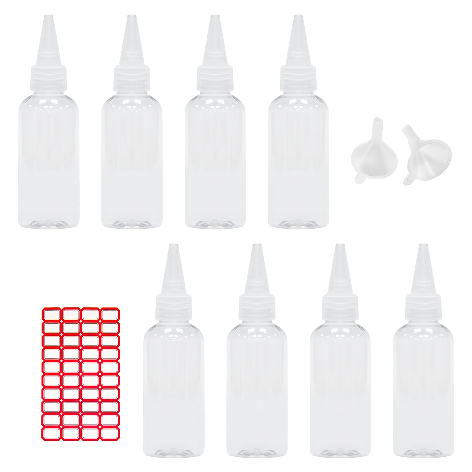 8 Pack Plastic Squeeze Bottles with Caps Reusable Small for Painting Art Lotion Glue Liquids Travel Kitchen and Crafts with Small Funnel and Blank Label-image-7