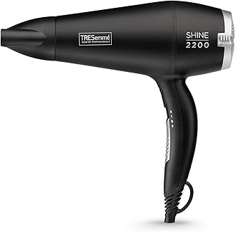 TRESemme Smooth & Shine Hair Dryer - Powerful 2200W Blow Dryer, Anti-Frizz Technology, Lightweight Fast Drying, 3 Temperature Settings, Black, 5542DU
