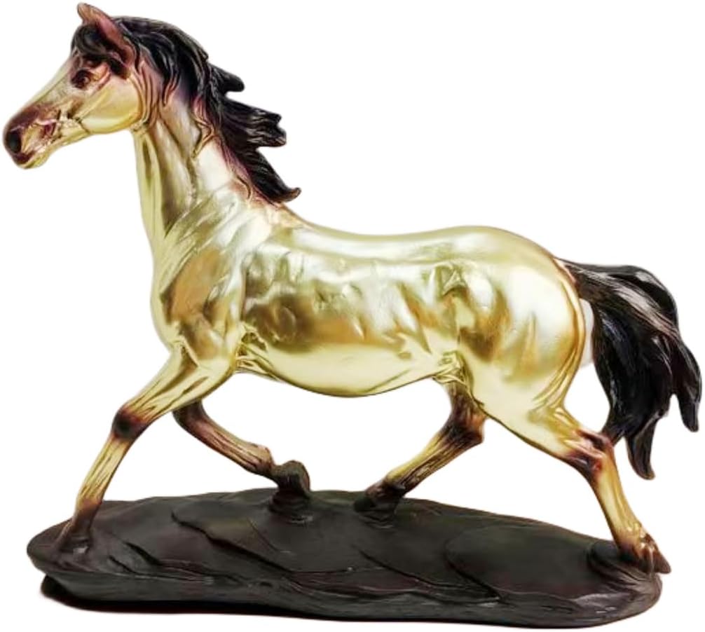 Horse Resin Statue,Home Animal Decor,Horse Art Figurine Decorative Sculpture,for Home Office Decoration Gift. (Champagne Gold)