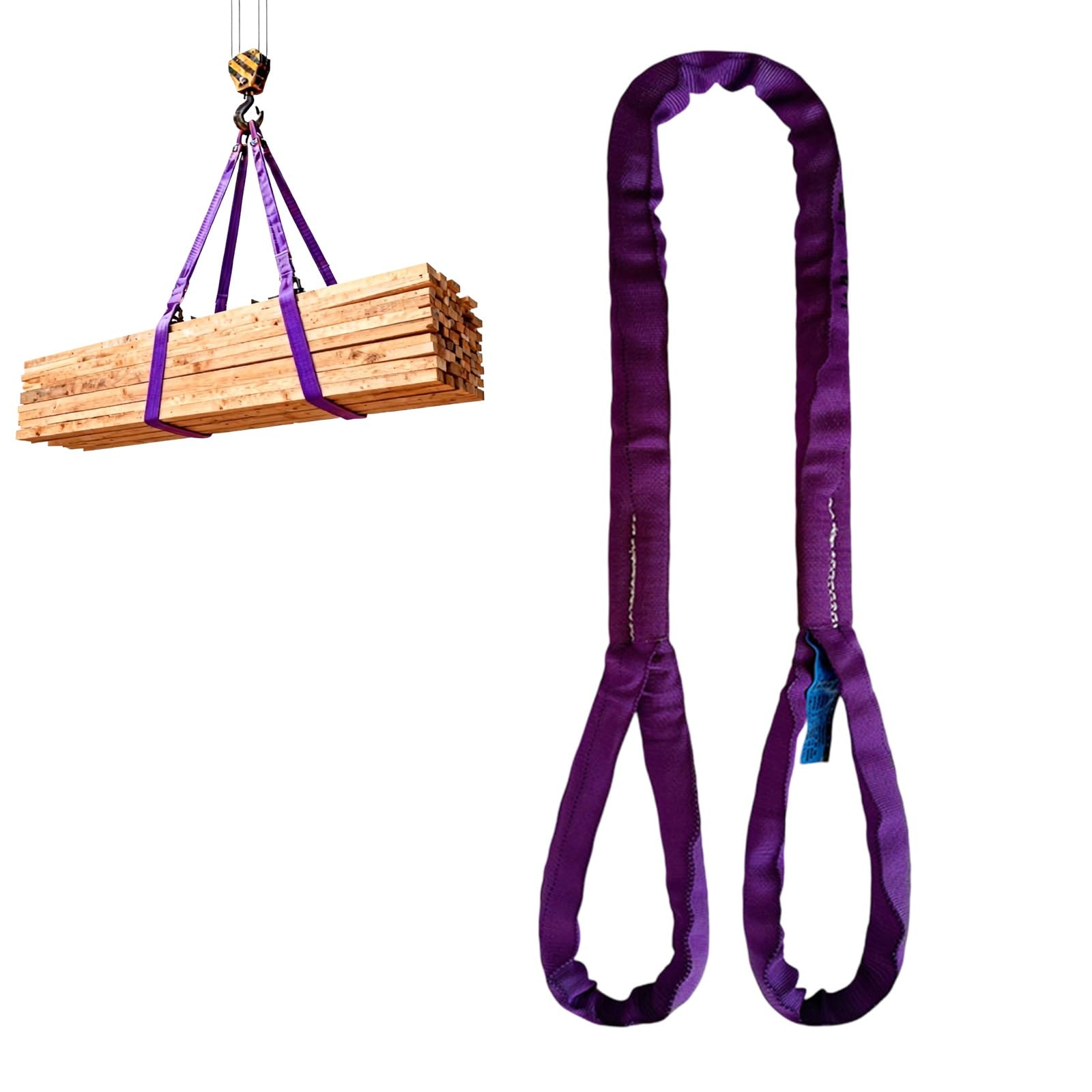 Hebebänder, lila Rundschlinge, 2204 lbs/1 Tonne vertikal, Polyester-Kettengehänge zum Abschleppen, Heben und Bewegen Schwerer Lasten, für Fabriken, Lagerhallen, Stahlrohre, Holzbretter(2.5M)