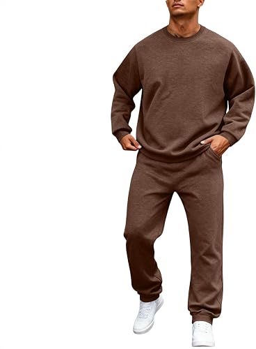 SamLng 2 Piece Sets for Men Crew Neck Long Sleeve Pullover Sweatshirt Elastic Wa