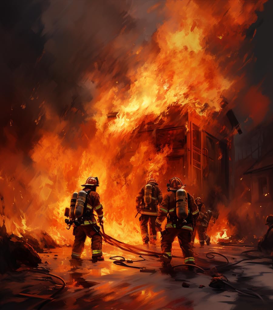 Wallphantom Relaxing Painting by Number Kit for Adults,Firefighters Fighting Fire Scene,Paint by Numbers DIY Acrylic Oil Painting Kits Handmade Artwork Gift,16x20inch Frameless