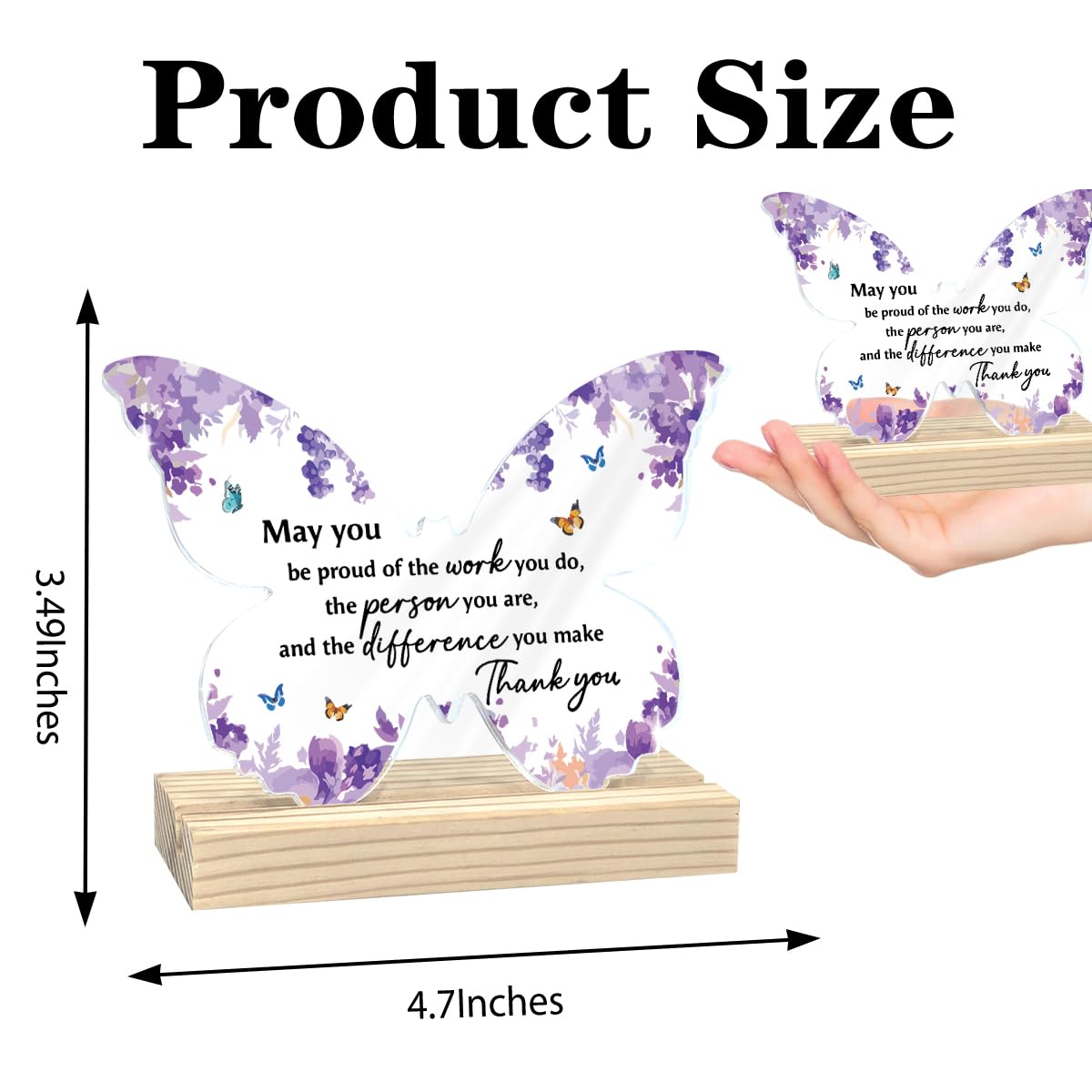 Thank You Gifts for Women - Purple Appreciation Butterfly Acrylic Plaque Home Decor for Teacher Friends Coworkers Employee Female 01-3.7×4.7 Inches