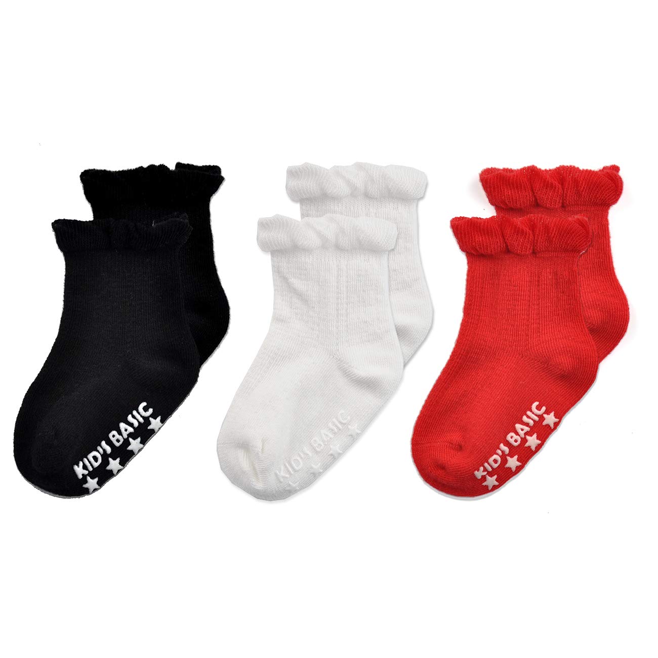 EPEIUS Baby-Girls Non Slip Ruffle Frilly Ankle Socks Pointelle (Pack of 3/6)