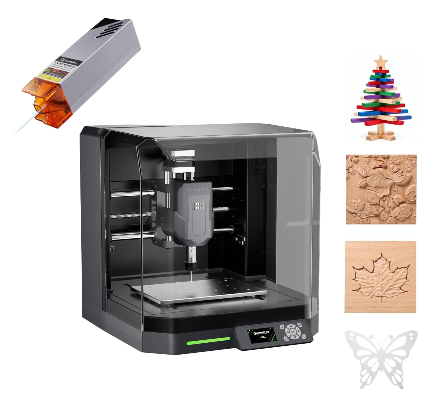 Genmitsu Cubiko CNC-Fräsmaschine+5W Lasermodul, geeignet für Weichmetall, Holz, WLAN- und APP-Unterstützung