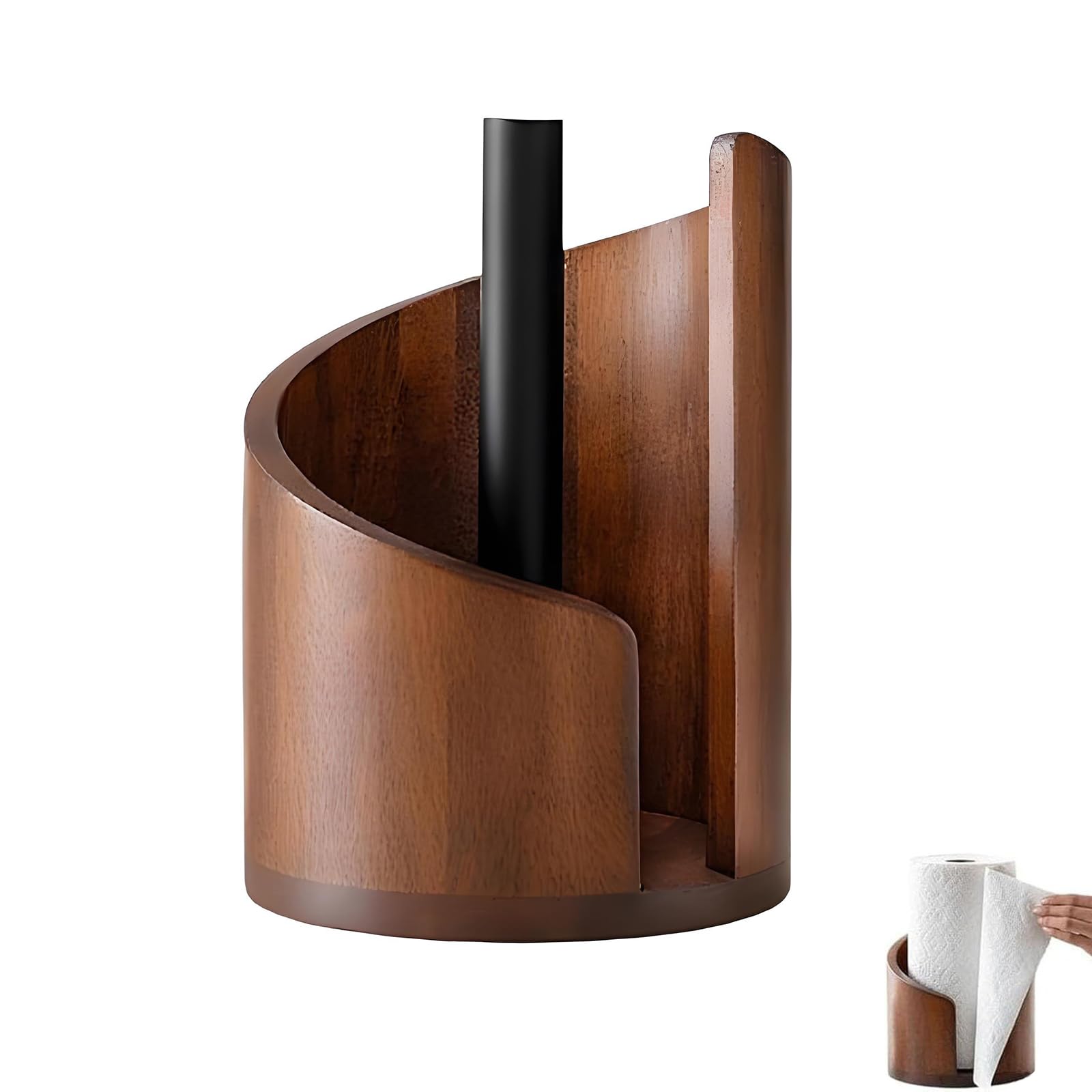 Livoravoli Mountain Paper Towel Holder, Countertop Roll Holder with Wooden Base, Effortless One-Hand Tearing, Paper Roll Holder for Kitchen, Bathroom, Livingroom, Home Decor (Brown)