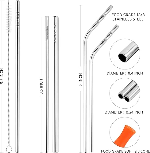 Miniatura 2 de Paquete de 5 pajitas de metal de acero inoxidable reutilizables para cóctel con punta de silicona, popotes reutilizables para batidos, aptos para