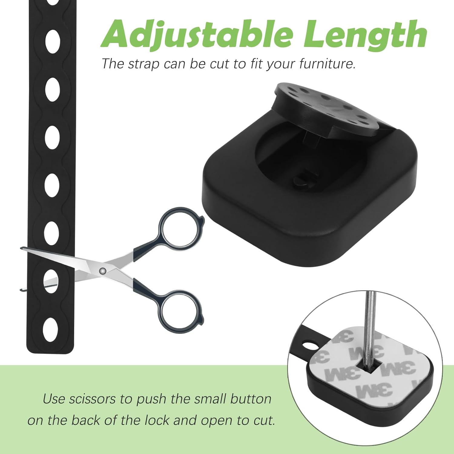Songaa Child Safety Cabinets Strap Locks 2 Pack - Adjustable Baby Proofing Cabinet Latches for Drawers, Oven, Dishwasher, Fridge, Toilet Seat, Trash Can, with 3M Adhesive Pads - Black