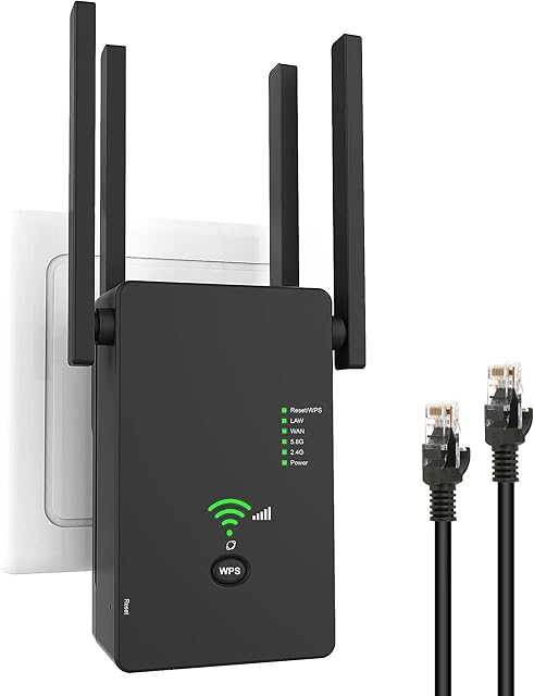 WiFi Repeater Wireless Signal Booster, Covers Up to 2640 Sq.ft and 25 Devices, AC1200 Dual Band WiFi Range Extender & Signal Booster