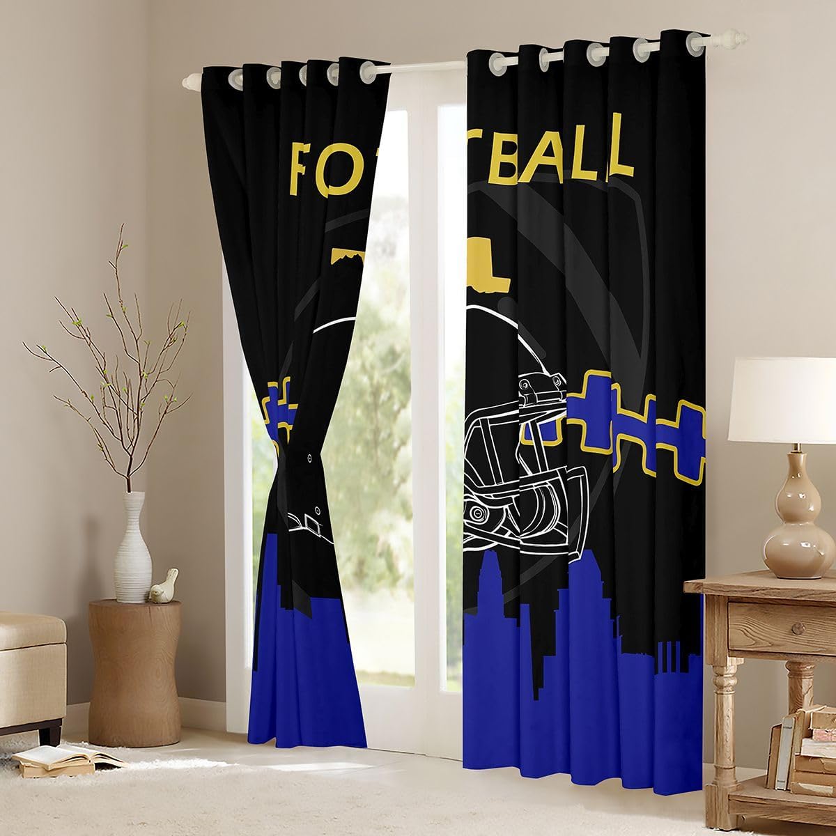 Erosebridal Football Window Curtains 38x45 inch for Kids,Boy Football Fans Curtains for Adult,Sports Themed Window Treatments,Ball Game Shades Drapes 2 Panels for Living Room,