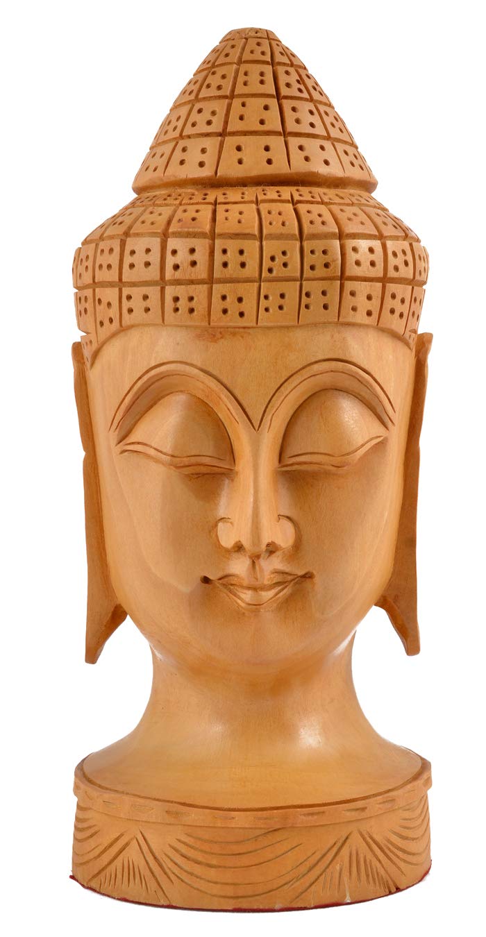 Traditional Wooden Buddha Head Collectible Religious Spirituality Budddha Statue 5 Inches