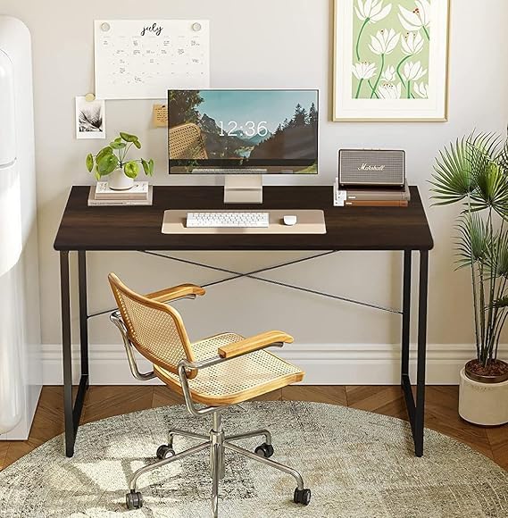 Image of Amazon Brand - Solimo Wood Computer Table for Home | Desktop Office & Study Table | Laptop Table | Crysta Dark Oak | 61 cm x 92 cm x 76 cm | Brown