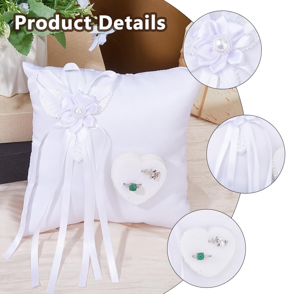 DICOSMETIC 1 cuscino per anelli di nozze, colore bianco, con 2 anelli, per cerimonia, matrimonio, anniversario, quadrato
