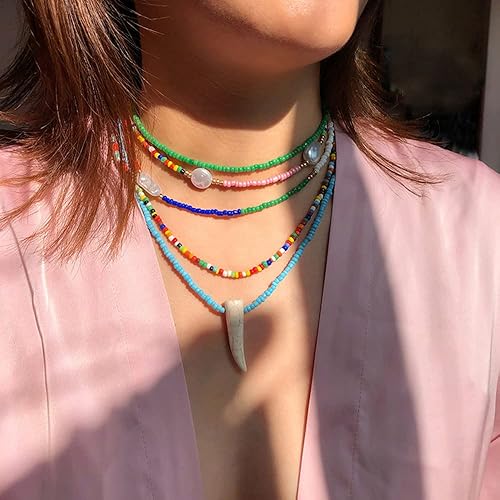 Miniatura 4 de Colorful Beaded Necklace for Women Beaded Pearl Choker Necklace for Teen Girls Stainless Steel 14K Gold Plated Necklace Y2K Trendy Pearl Necklace