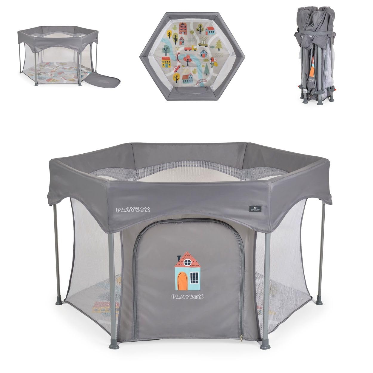 Cangaroo Kojec Playbox składany materac, torba do przenoszenia, otwieranie, szary