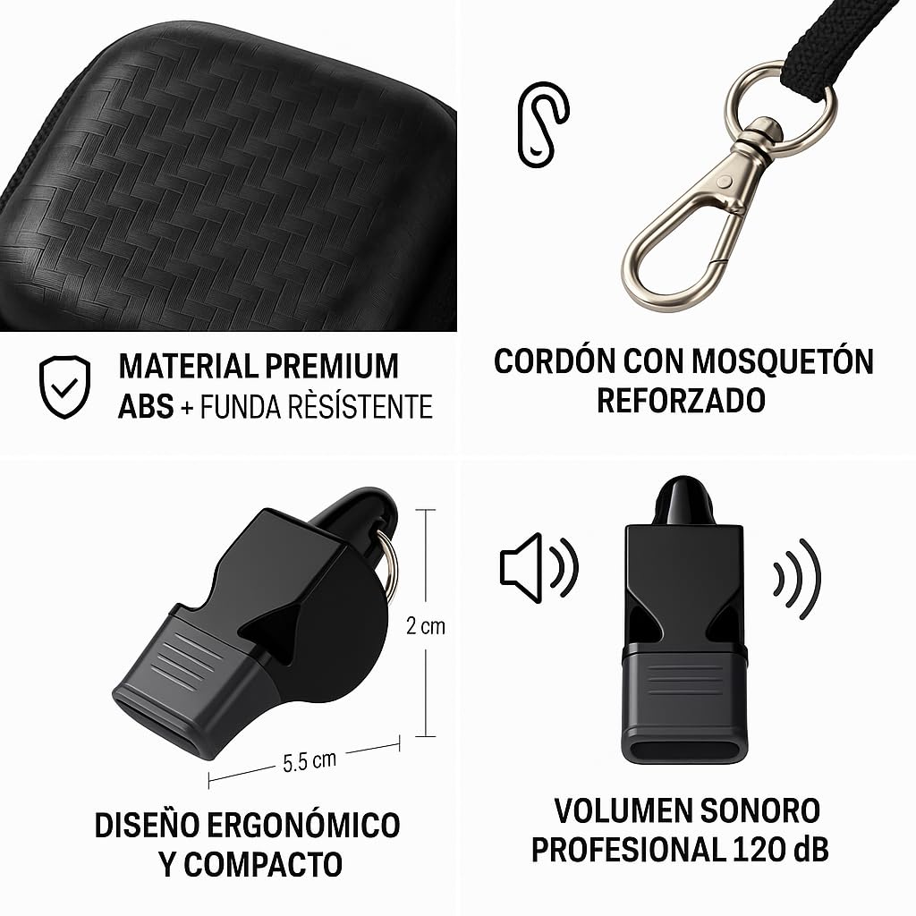Silbato de Acero Inoxidable con Bola Profesional para Árbitro, Socorrista y Emergencia