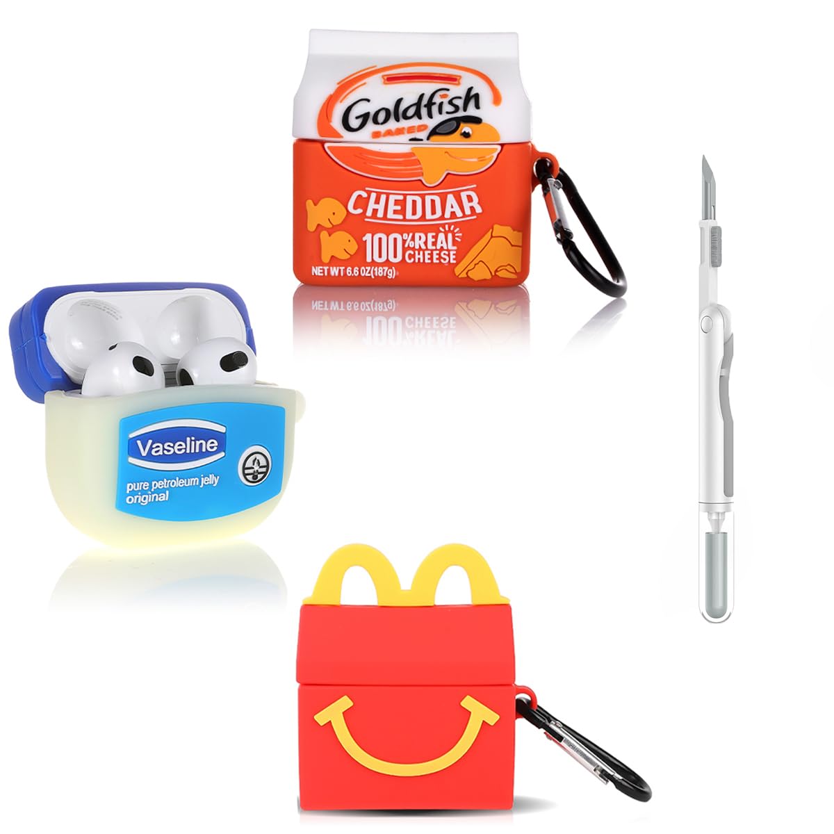 Photo 1 of (3Pack) Case for AirPods 3rd Generation with Cleaning kit, XMBYGY Cute Skin Design Silicone Cartoon Charging Case Protective Covers with Keychain for AirPods 3 Earbuds (G+F+M)