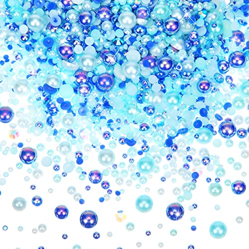 Inbagi 24000 Pcs Mix Resin Rhinestones Half Round Pearls 400G Mixed Size 3-10Mm Ab Color For Crafts Flatback Half Pearl Resin Rhinestone For Diy Craft Nail Art Shoes Clothes Scrapbooking Mugs (Blue) #TOP20