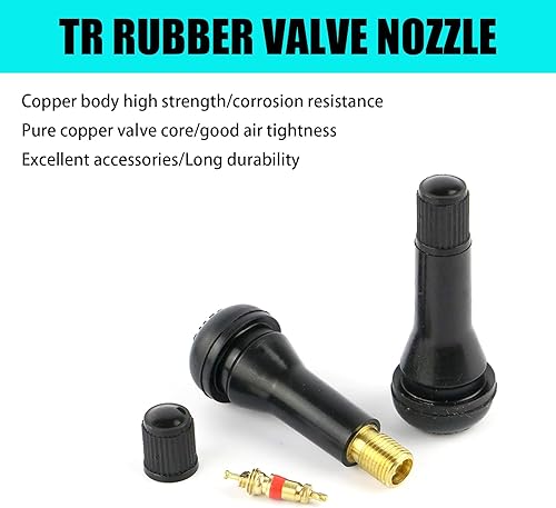 Miniatura 4 de 5 tapas de núcleo de válvula a presión para automóvil, válvula de goma sin cámara TR413, compatible con automóviles, motocicletas, triciclos (negro)