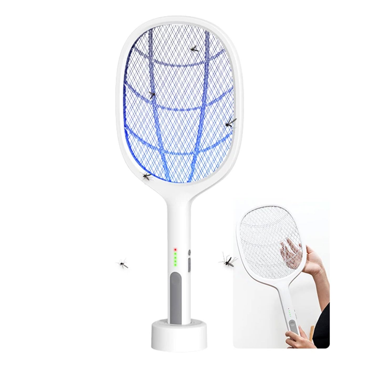Racchetta Zanzare Elettrica 2 in 1 con Base e LED – Fulmina Insetti, Ammazza Mosche Portatile Ricaricabile USB 2 Pezzi