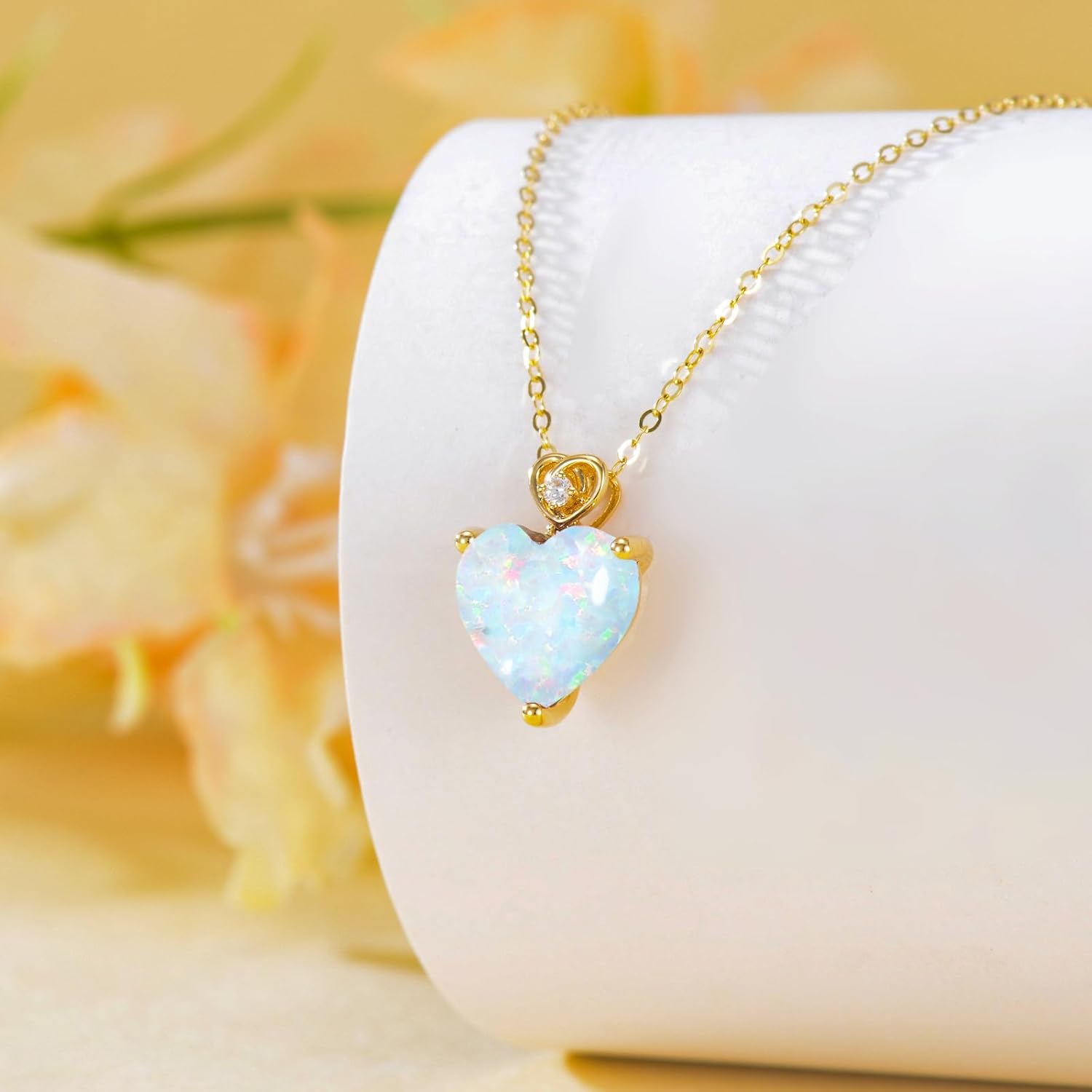 14k Gold Love Heart Gemstone Birthstone Necklaces for Women 3 Carat Heart-cut Created Birthstone Anniversary Birthday Mother's Day Pendant for Her 16+1+1 inch - Image 2