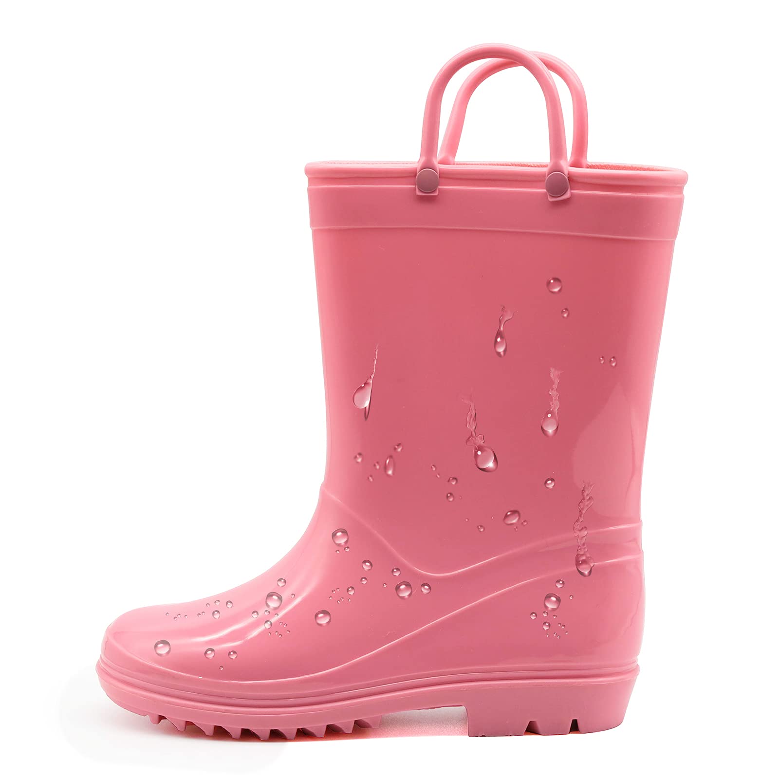 Boys Girls Waterproof Rain Boots Kids Toddler Solid Color Boots with Easy On Handles