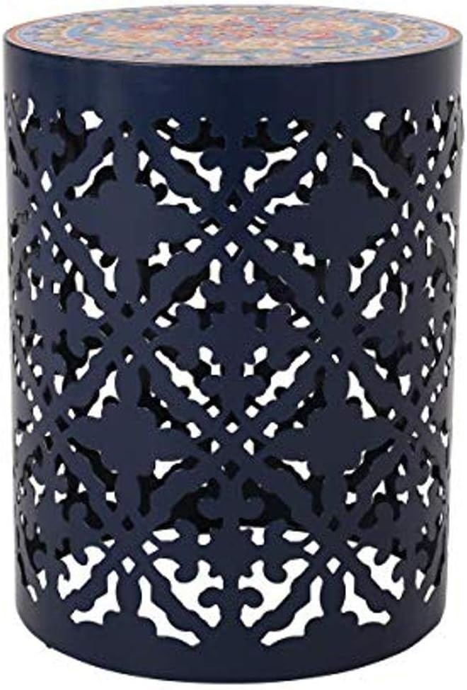 Christopher Knight Home Jacob Indoor Lace Cut Side Table with Tile Top, Dark Blue
