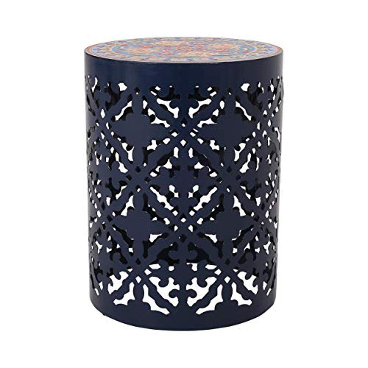 Christopher Knight Home Jacob Indoor Lace Cut Side Table with Tile Top, Dark Blue