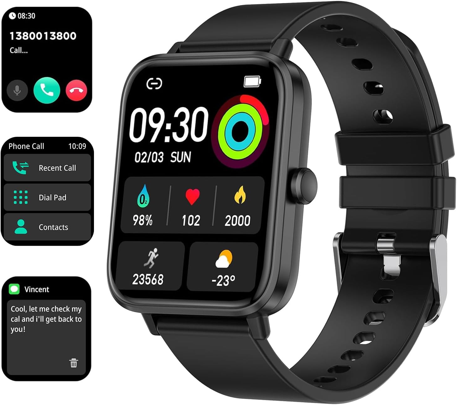 Smart Watches for Men Women 1.83" for iPhone Android Phones Samsung Compatible, Pedometer, Health & Fitness Tracker Watch IP68 Waterproof Smartwatch with 100 Sports Modes Heart Rate/SpO2/Sleep Monitor