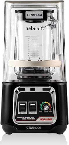 CRANDDI Licuadora profesional para batidos, 2200 W, insonorizada, silenciosa, con escudo extraíble insonorizado para triturar hielo, batidos, puré,