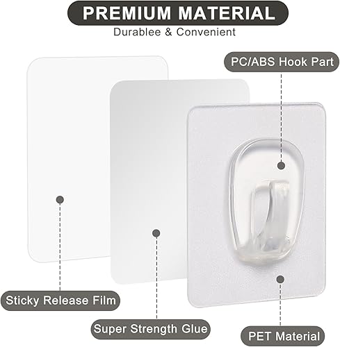Miniatura 3 de 27 mini ganchos transparentes para interiores con tiras adhesivas, ganchos de pared pequeños sin daños, adhesivos para colgar decoraciones de