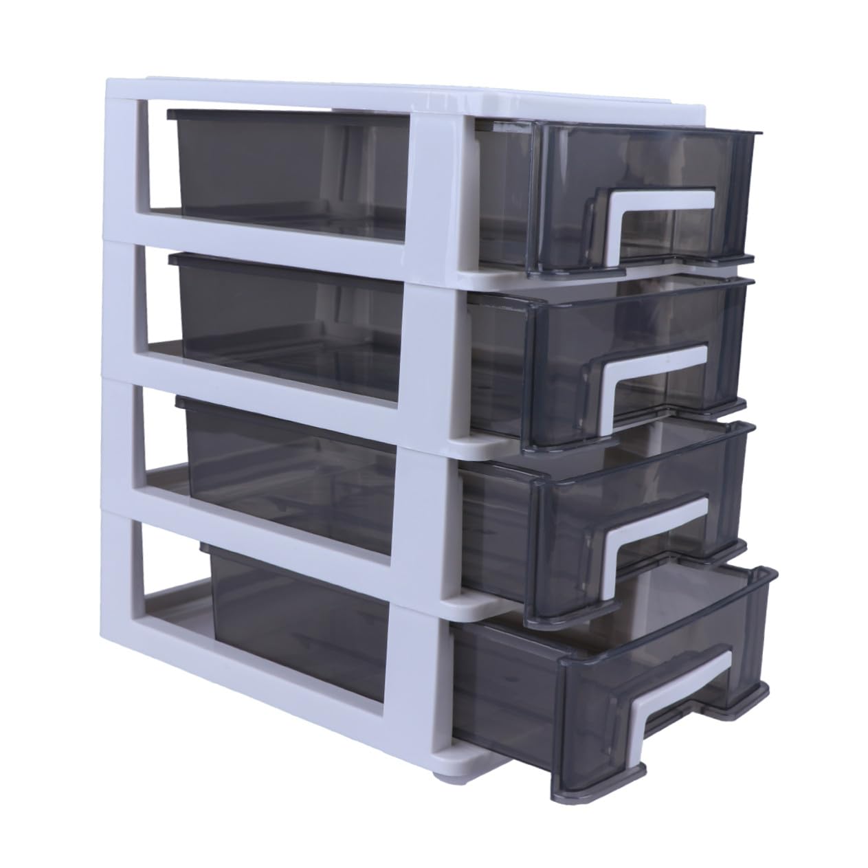 Armoire rangement plastique 4 tiroirs transparent blanc bureau salon