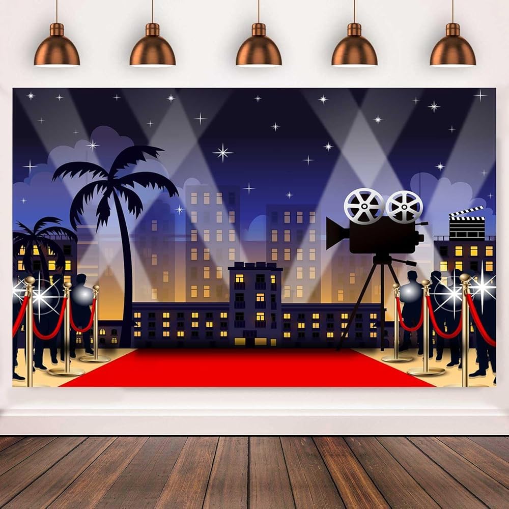TYOOFD Red Carpet Showtime Backdrop Big Star Theme Spotlight Birthday Party Photo Background Movie Night Awards Ceremony Photography Background Kids