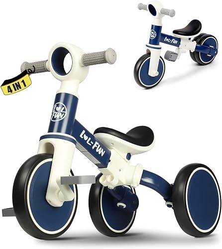 LOL-FUN Baby Balance Bike Toy for 1 2 Year Old Boys Girls Gift Toddler Tricycle 1-3 Year Old with Removable Pedal, 4 in 1 Trike for Ages 1-3 Present