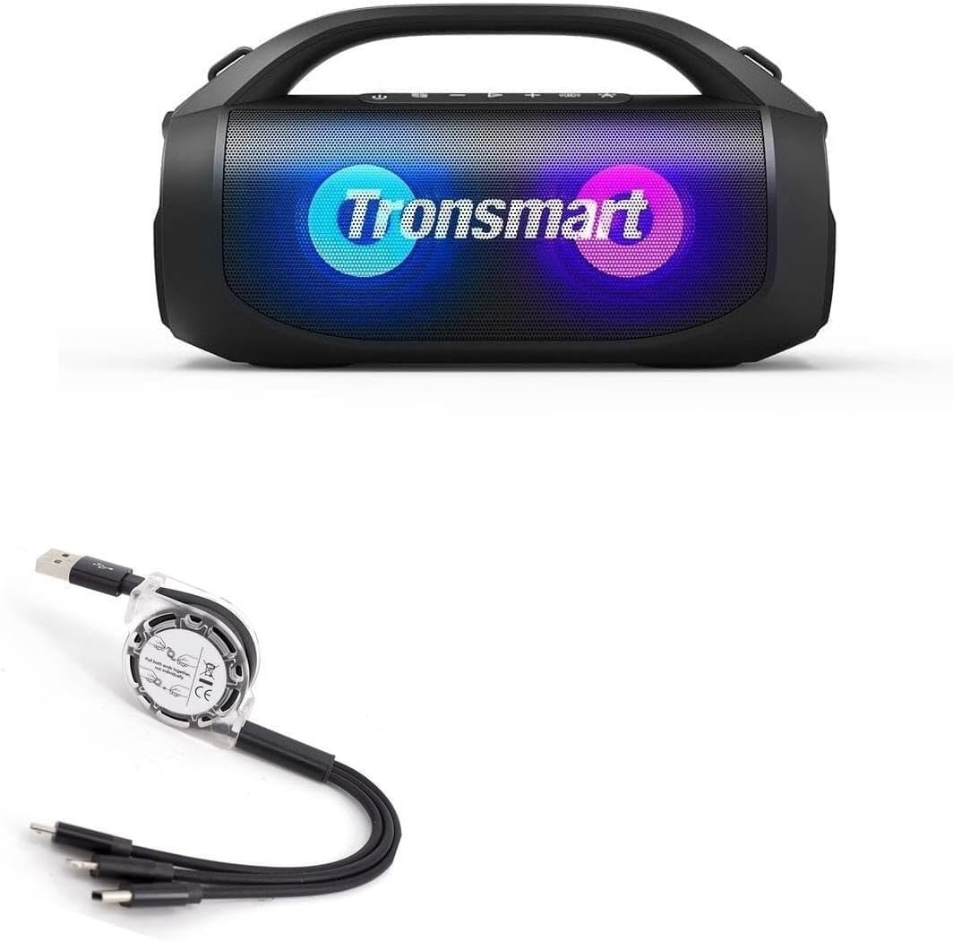 BoxWave Cable Compatible with Tronsmart Bang SE Portable Party Speaker - AllCharge miniSync, Retractable, Portable USB Cable - Jet Black