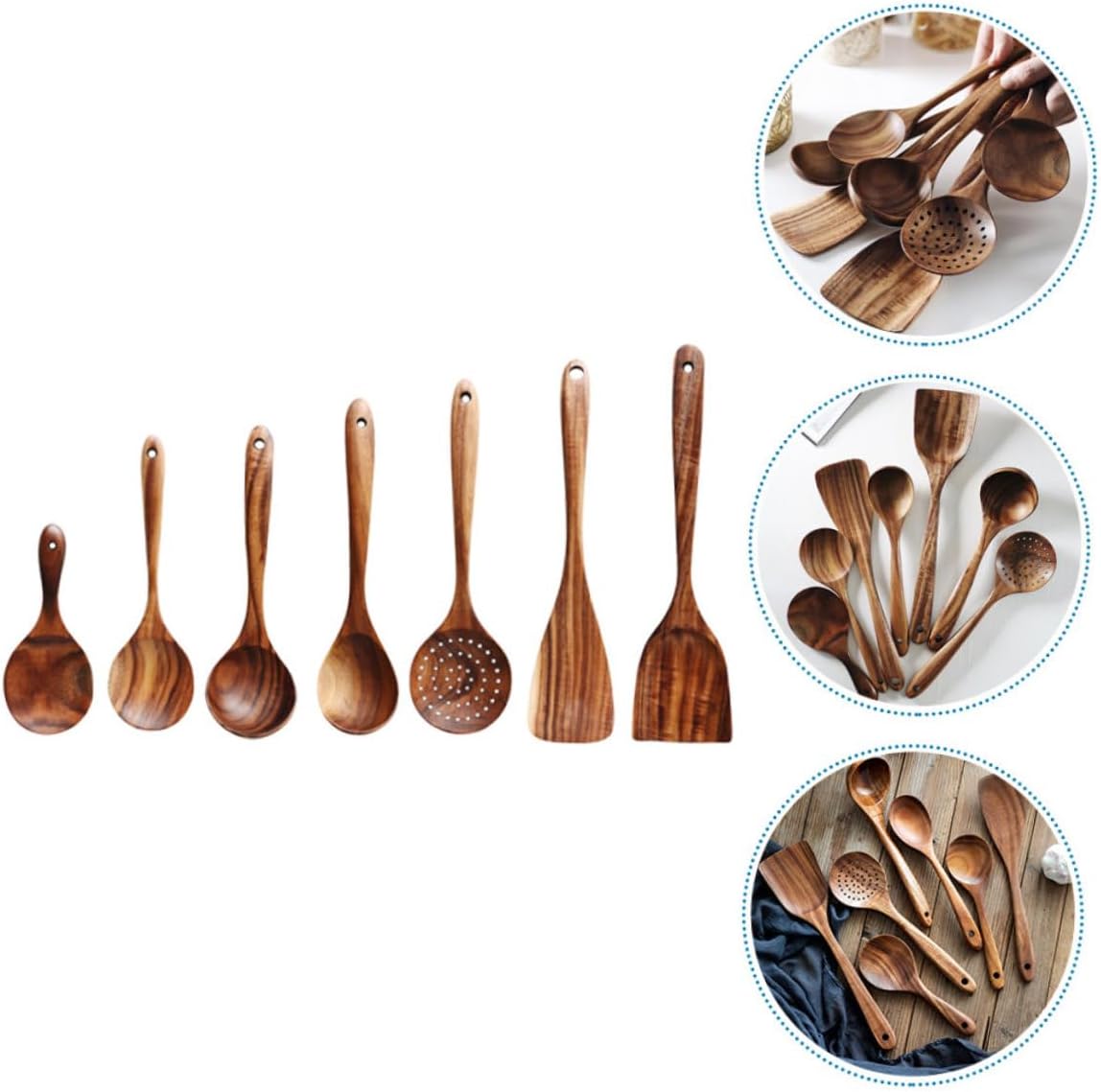 SAFIGLE Natural Wood Cooking Spoon Kitchen Utensils Non-stick Safe Wooden Spoons with Strainer for Home Restaurants Shops Ergonomic Grip Scratch-resistant Kitchen Supplies