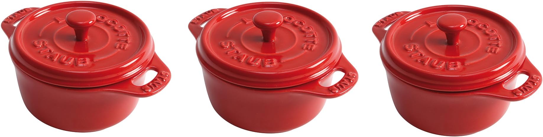Ceramic Dutch Oven 3-piece Mini Round Cocotte, Cherry