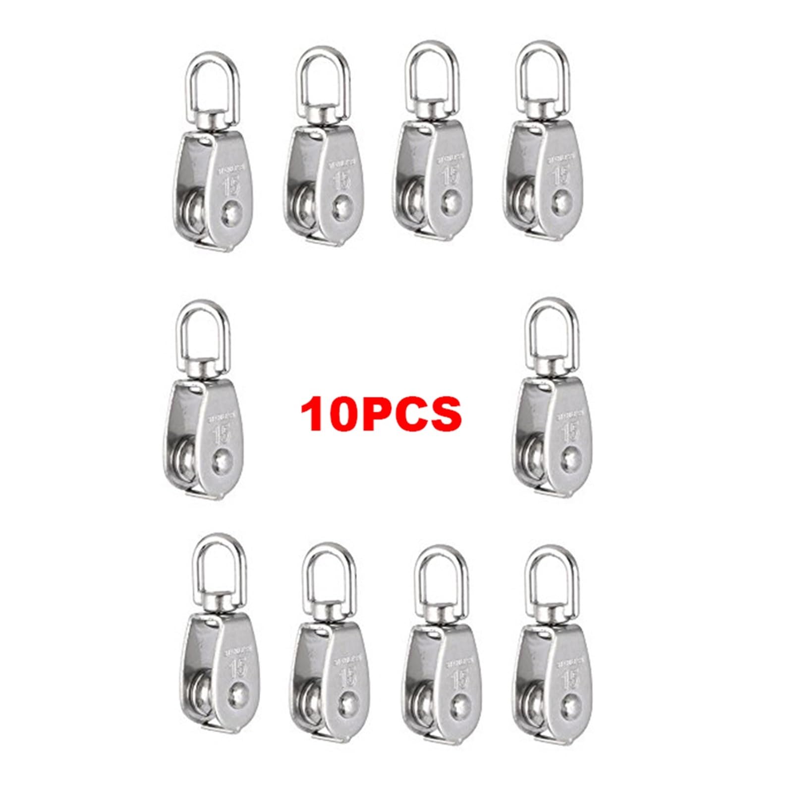 10Pcs 304 Stainless Steel M15 Pulley Steel Wire Pulley Swivel Hook Single Wheel Swivel Lifting Rope Pulley Block for Wire Rope
