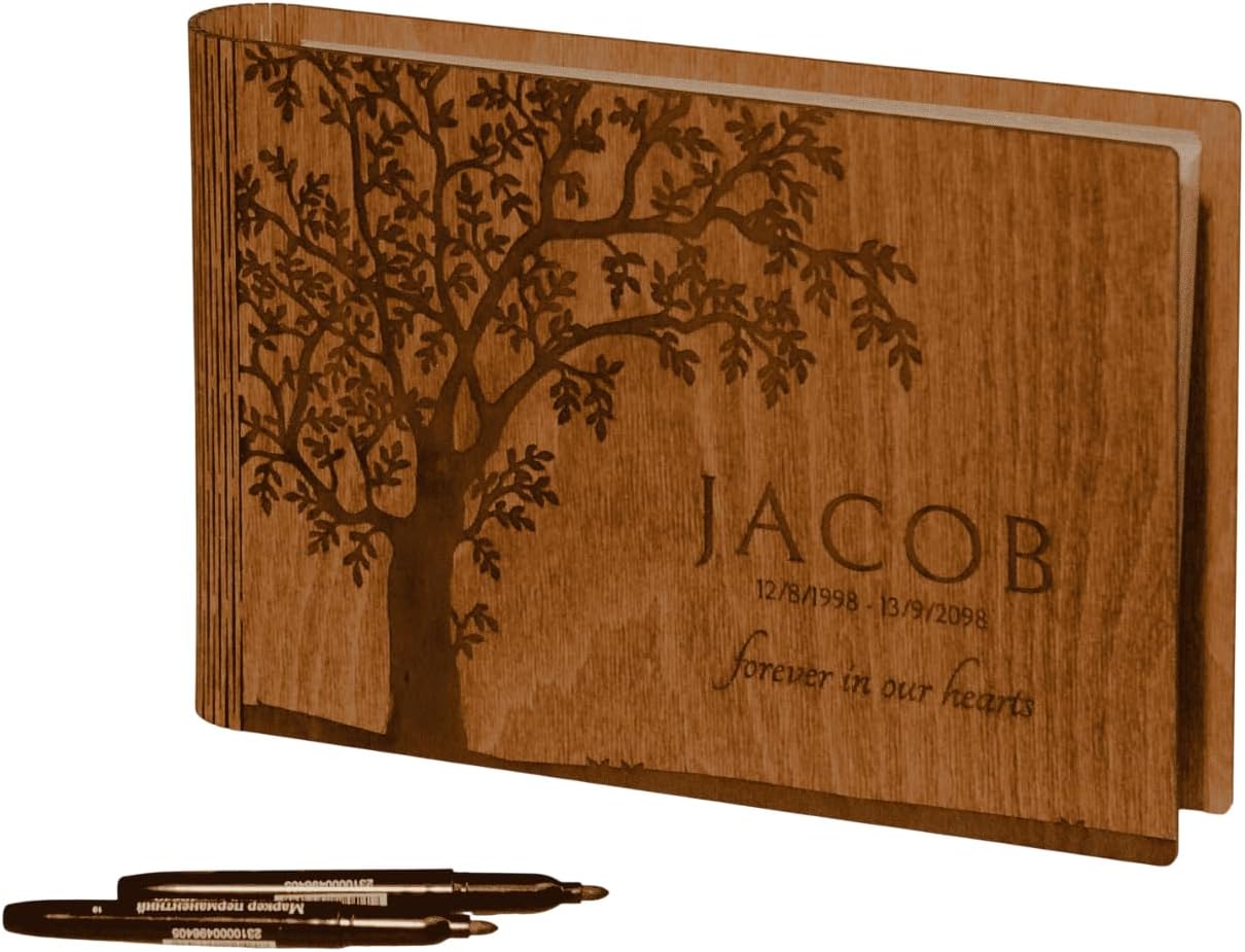 Funeral Farewell Tree of Life Guest Book – Personalized Memorial Guest Book, Wooden Keepsake for Celebration of Life with Optional Cremation Urn