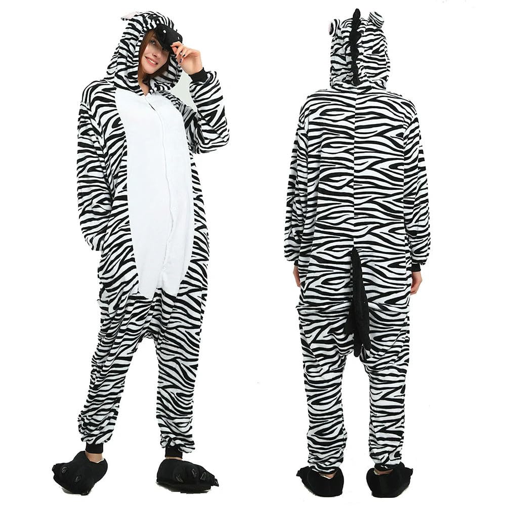 NYSDM Zebra Tutina Adulto Donna Pigiama Costume Animale Pigiama Un Pezzo Flanella Inverno Caldo Largo Uomini Coppia Cosplay Pigiama