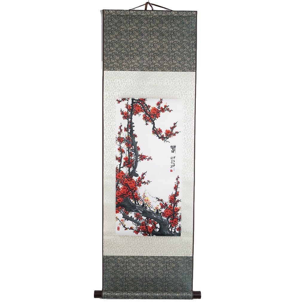 lachineuse - Kakemono Plum Blossom - Wall Tapestry - Japanese Hanging Decoration - 100 x 30 cm - Symbol of Hope - Japanese Print - Grey - Japan Asia Gift Idea